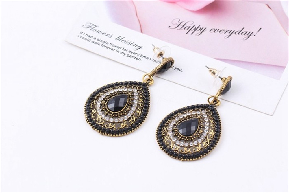 New Ethnic Jewelry Alloy Earring Full Rhinestone Large Water Drop Bohemia Dangle Earrings