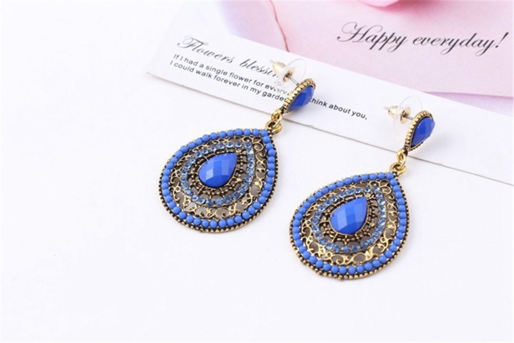 New Ethnic Jewelry Alloy Earring Full Rhinestone Large Water Drop Bohemia Dangle Earrings