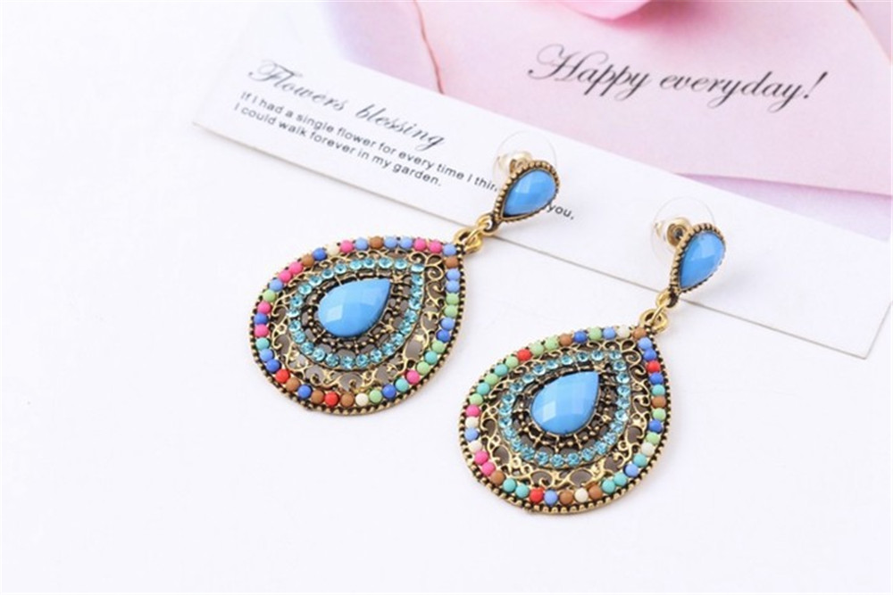 New Ethnic Jewelry Alloy Earring Full Rhinestone Large Water Drop Bohemia Dangle Earrings