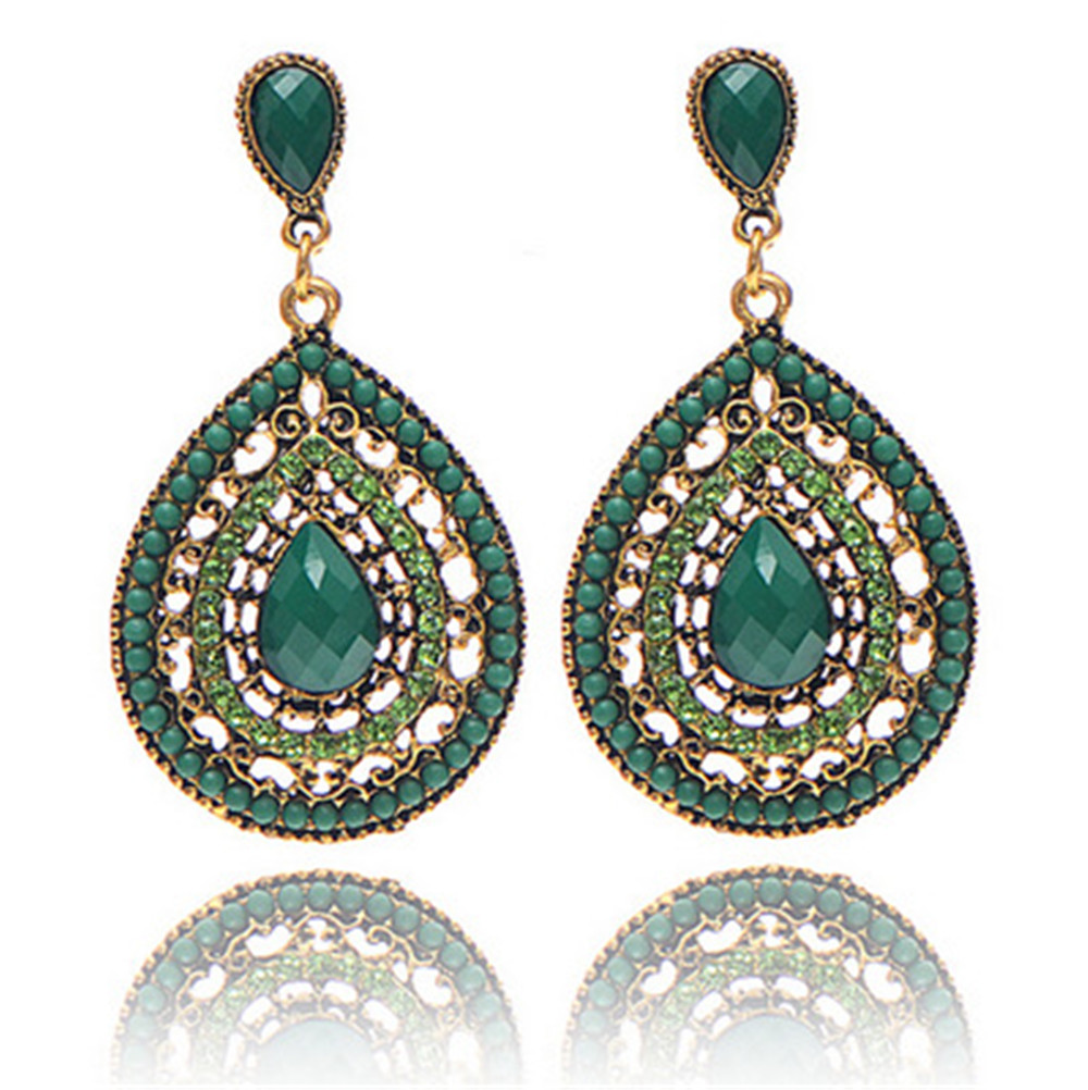 New Ethnic Jewelry Alloy Earring Full Rhinestone Large Water Drop Bohemia Dangle Earrings