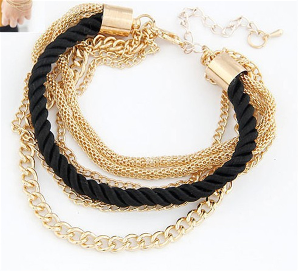 Hot New Style Low key Luxurious Metal Chain Braided Rope Multilayer Bracelet Anklets for Women