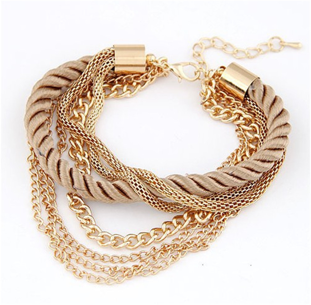 Hot New Style Low key Luxurious Metal Chain Braided Rope Multilayer Bracelet Anklets for Women