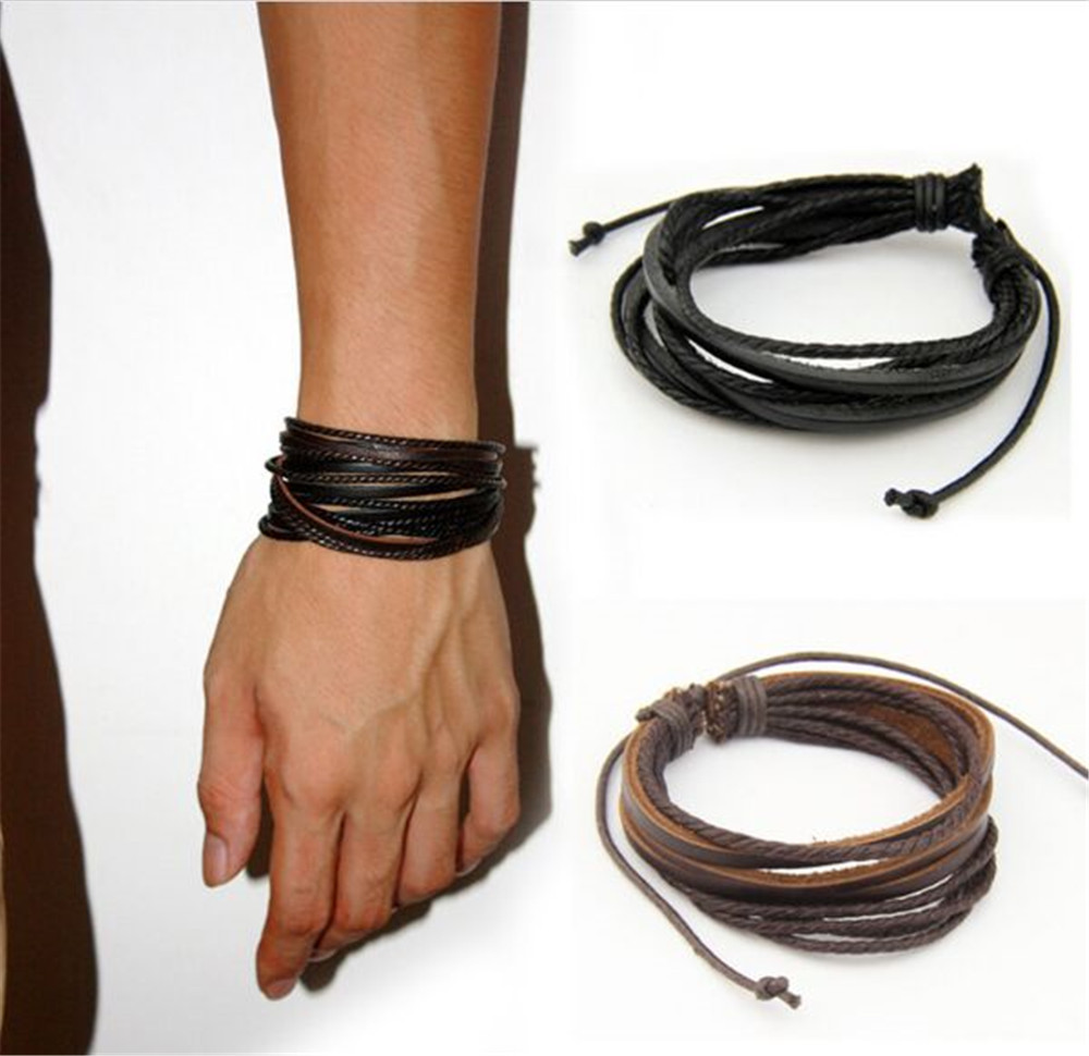 New Wrap Genuine Leather Bracelet Braided Rope for Men Women Fashion Jewelry Friendship   Bracelet