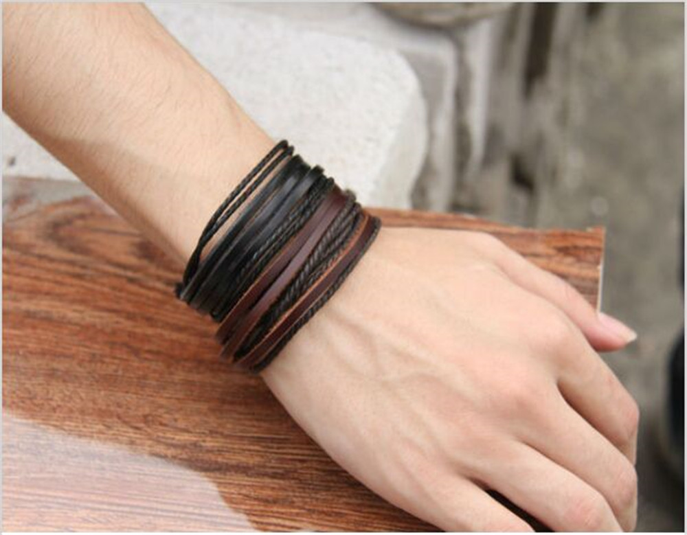 New Wrap Genuine Leather Bracelet Braided Rope for Men Women Fashion Jewelry Friendship   Bracelet