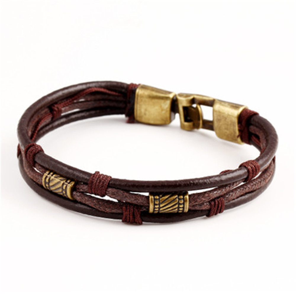 Fashion Multi-Layer High Quality Leather Man Bracelets Alloy Hook Link Chain Men Jewelry
