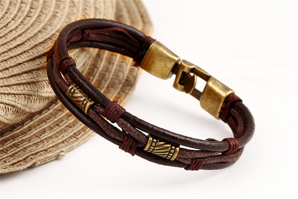 Fashion Multi-Layer High Quality Leather Man Bracelets Alloy Hook Link Chain Men Jewelry