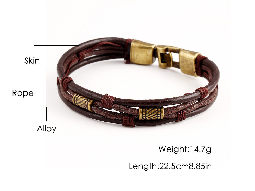 Fashion Multi-Layer High Quality Leather Man Bracelets Alloy Hook Link Chain Men Jewelry