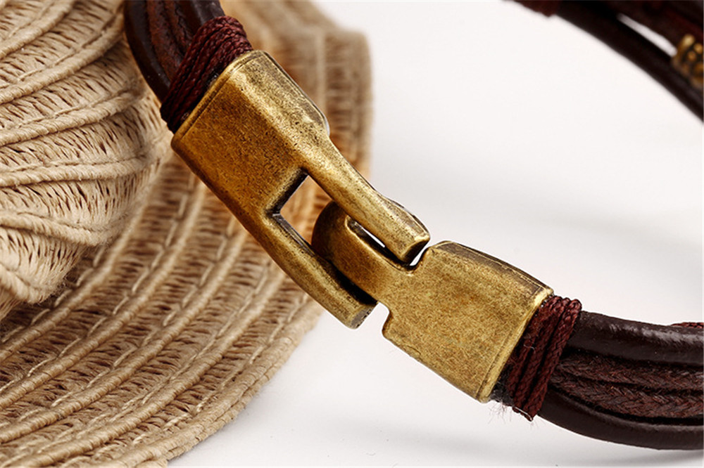 Fashion Multi-Layer High Quality Leather Man Bracelets Alloy Hook Link Chain Men Jewelry