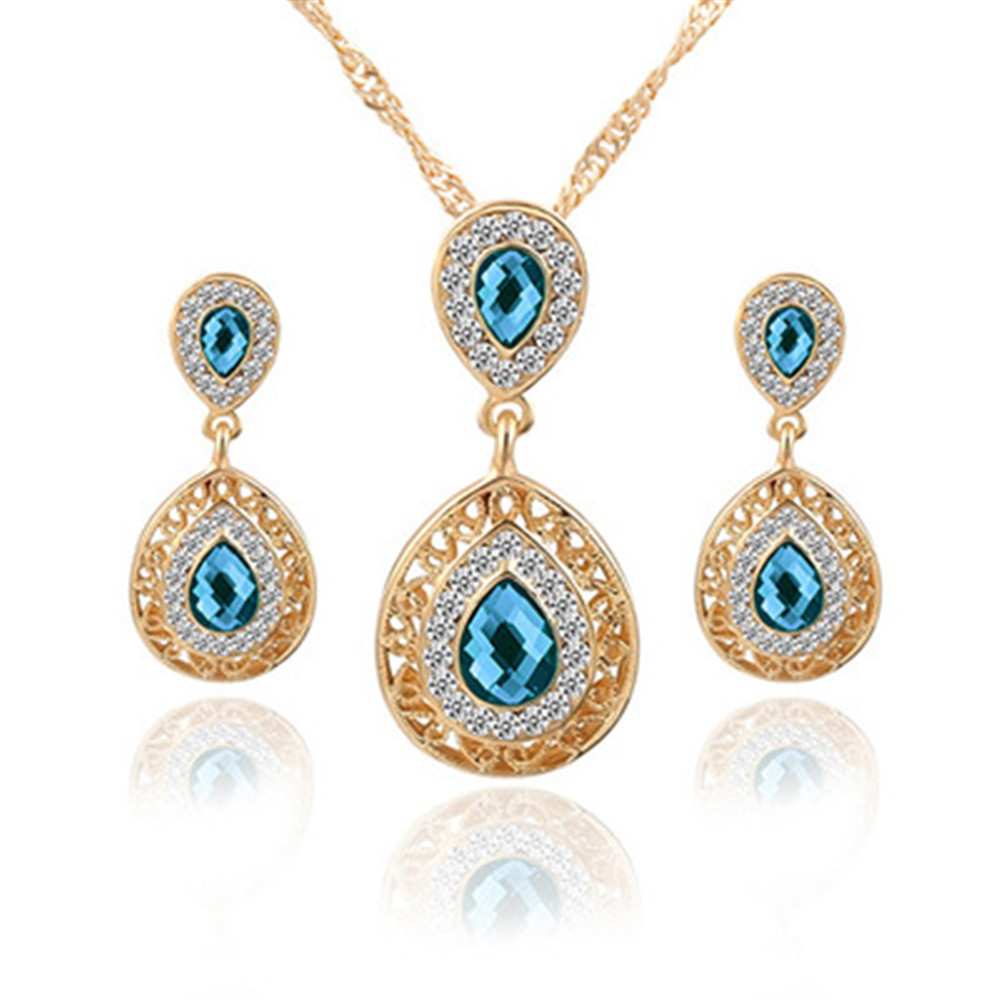 3 Piece/Set New Beautiful Crystal Stud Earrings Necklace Pendant Set For Women Jewellery Gift