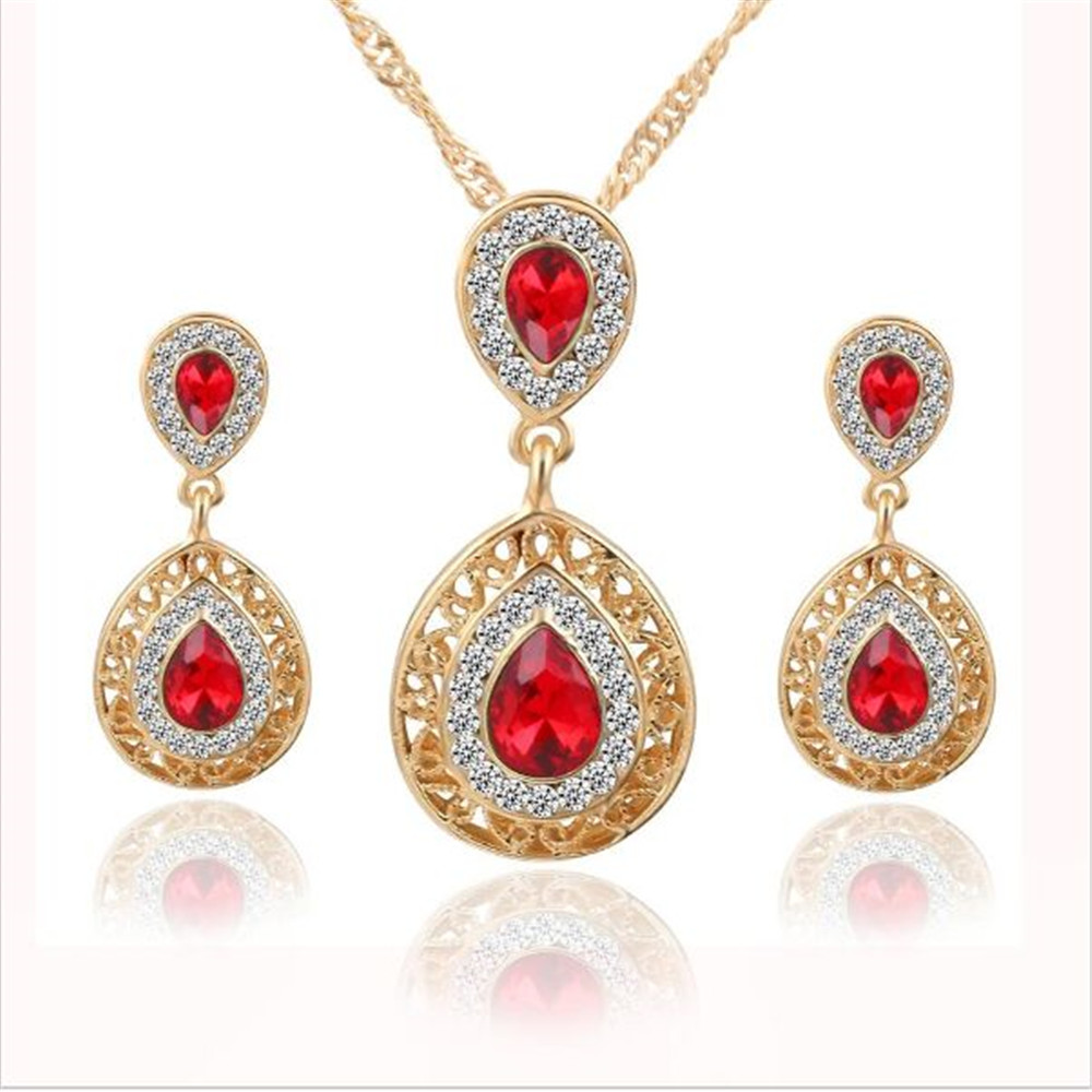 3 Piece/Set New Beautiful Crystal Stud Earrings Necklace Pendant Set For Women Jewellery Gift