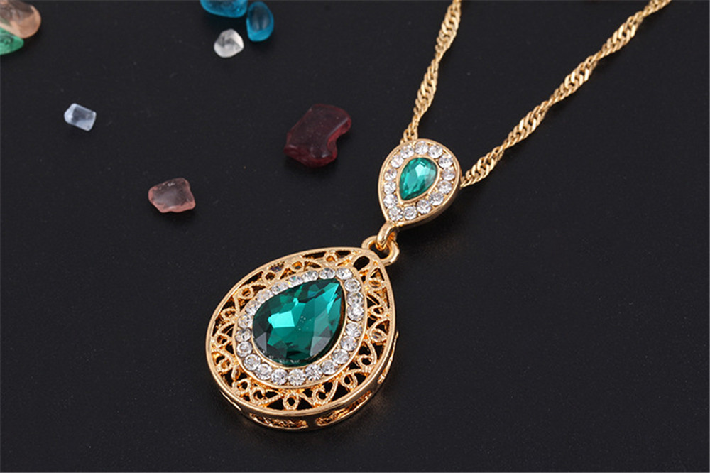 3 Piece/Set New Beautiful Crystal Stud Earrings Necklace Pendant Set For Women Jewellery Gift