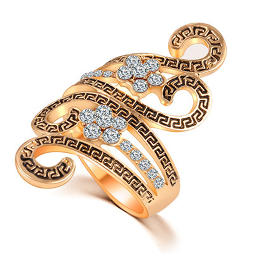 Fashion Personality Vintage Rhinestones Plum Flowers Retro Ring Jewelry