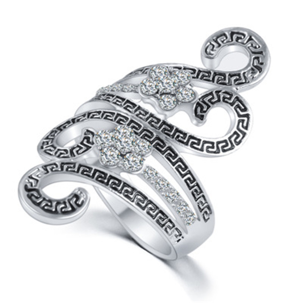 Fashion Personality Vintage Rhinestones Plum Flowers Retro Ring Jewelry