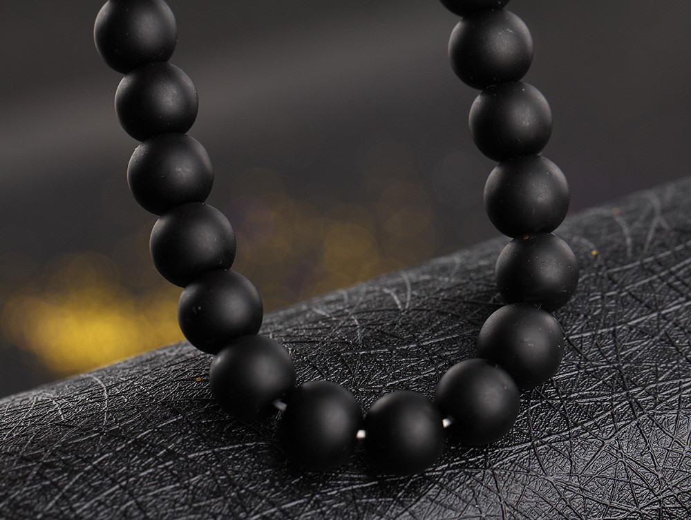 Natural Matte black volcano Lava Stone Man Bracelet Leopard Head Rhinestone String Stretch Bracelets