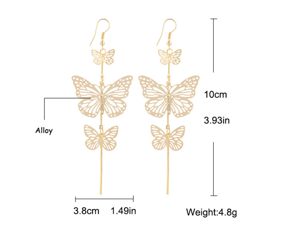New Fashion Alloy Double Bow Butterfly Drop Earrings Jewelry Hollow Flower Long Tassels Earring