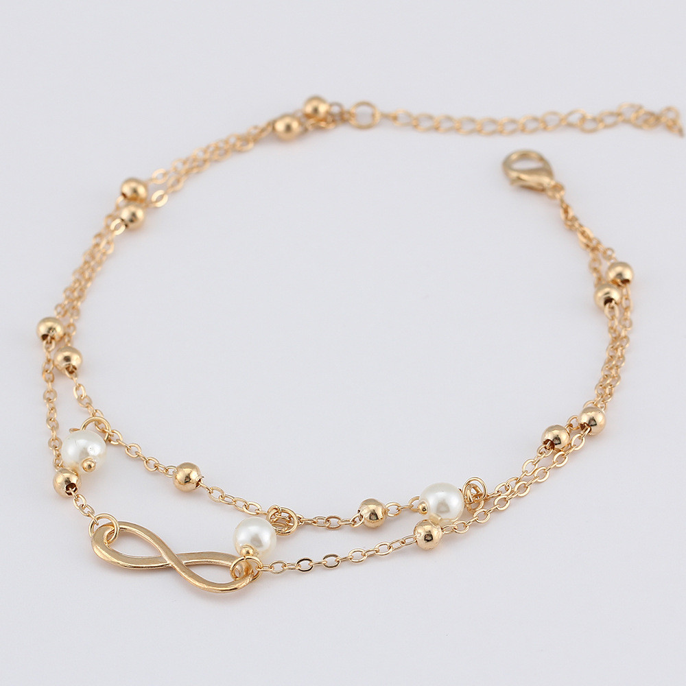 Women Vintage Anklet Infinity Pearl Beads Bohemian Ankle Bracelet Boho Foot Jewelry