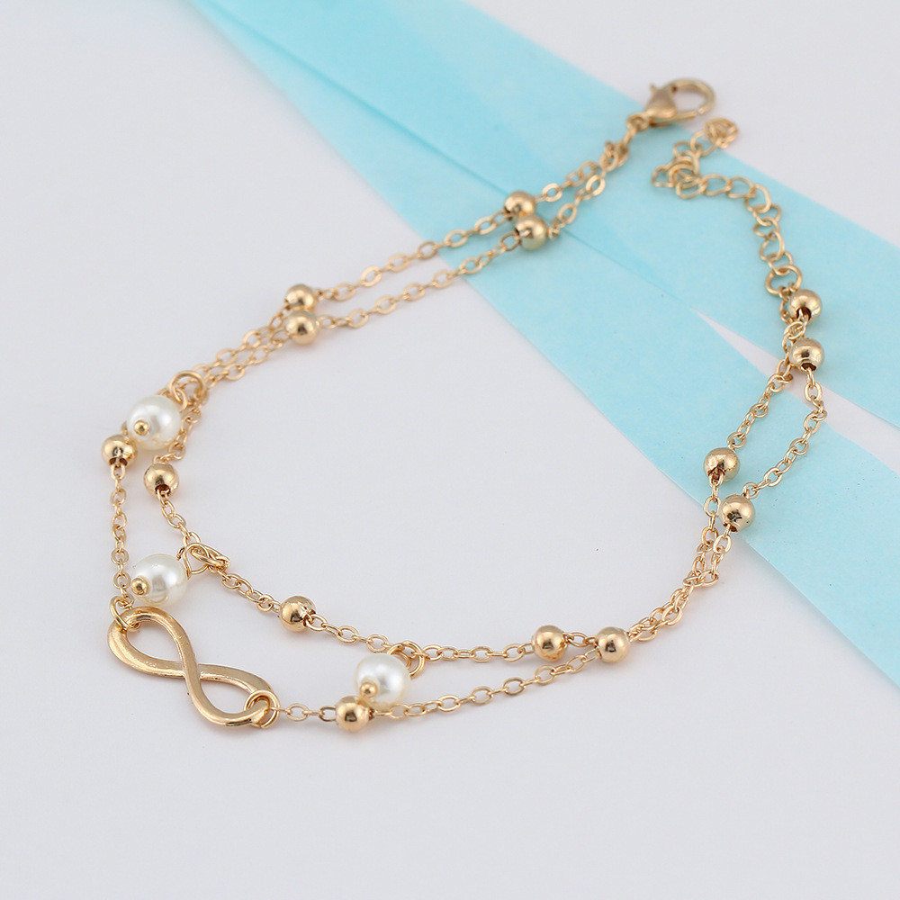 Women Vintage Anklet Infinity Pearl Beads Bohemian Ankle Bracelet Boho Foot Jewelry