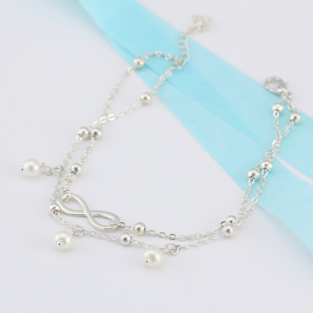 Women Vintage Anklet Infinity Pearl Beads Bohemian Ankle Bracelet Boho Foot Jewelry