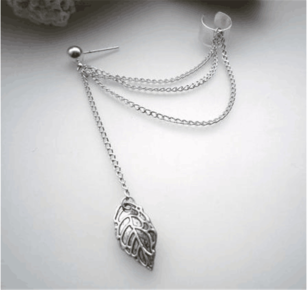 New Fashion Personality Metal Tassel Ear Clip Leaf Tassel Multi-layer Earrings Women Jewelry