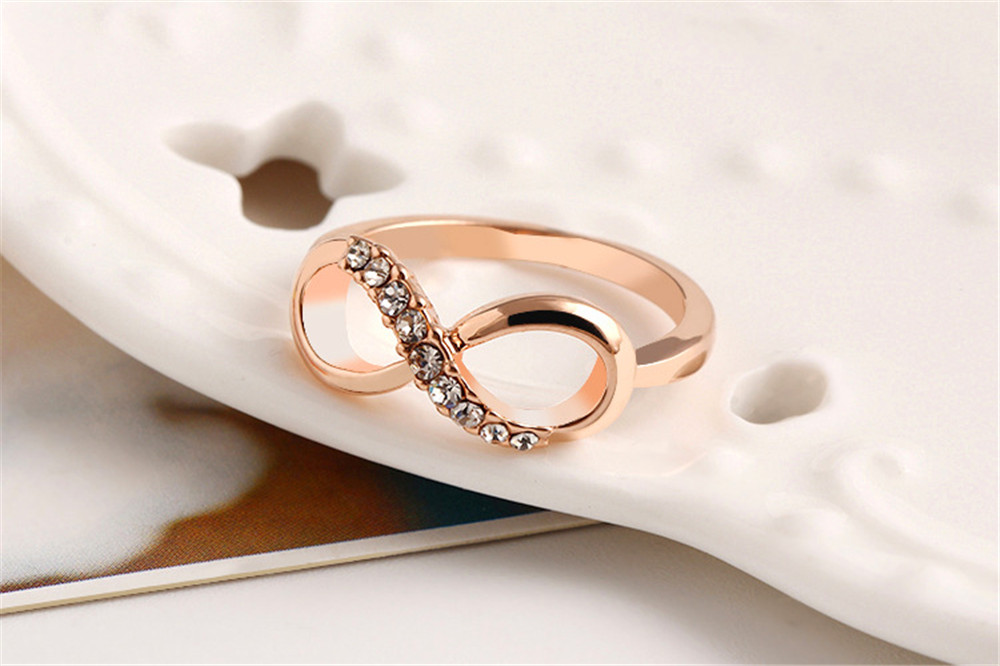 Fashion Cubic Zirconia Crystal Rings Women Statement Rose Gold Infinite Ring Wedding Jewelry