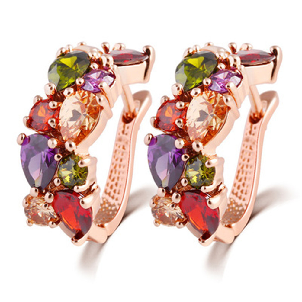 New Style Women Alloy Colorful Zircon Earring Jewelry Water Drop Geometry Crystal Earrings