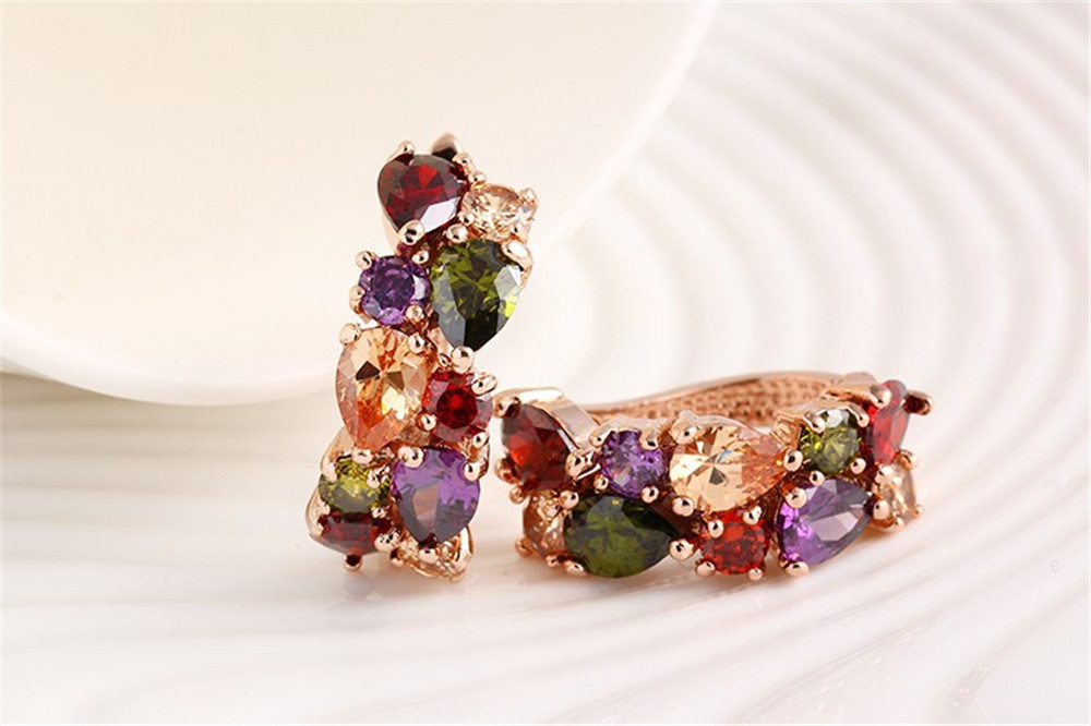 New Style Women Alloy Colorful Zircon Earring Jewelry Water Drop Geometry Crystal Earrings