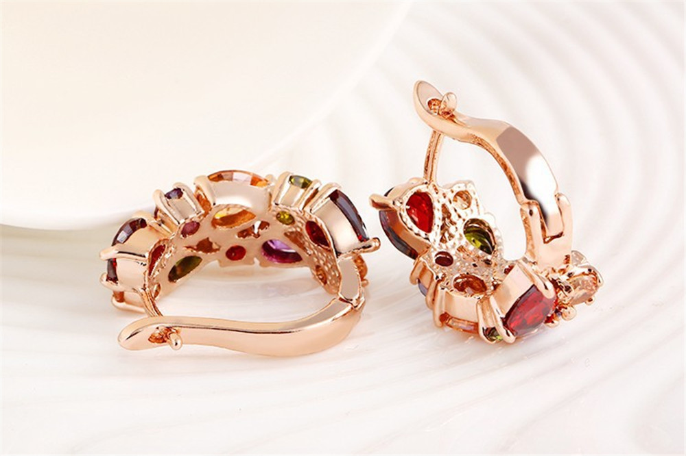 New Style Women Alloy Colorful Zircon Earring Jewelry Water Drop Geometry Crystal Earrings