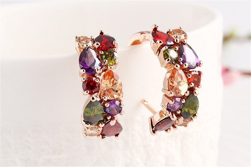 New Style Women Alloy Colorful Zircon Earring Jewelry Water Drop Geometry Crystal Earrings