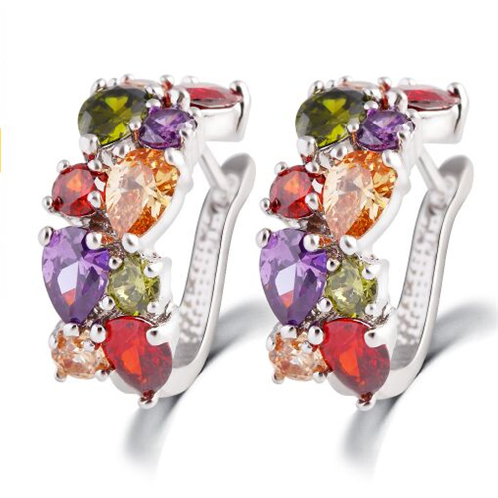 New Style Women Alloy Colorful Zircon Earring Jewelry Water Drop Geometry Crystal Earrings
