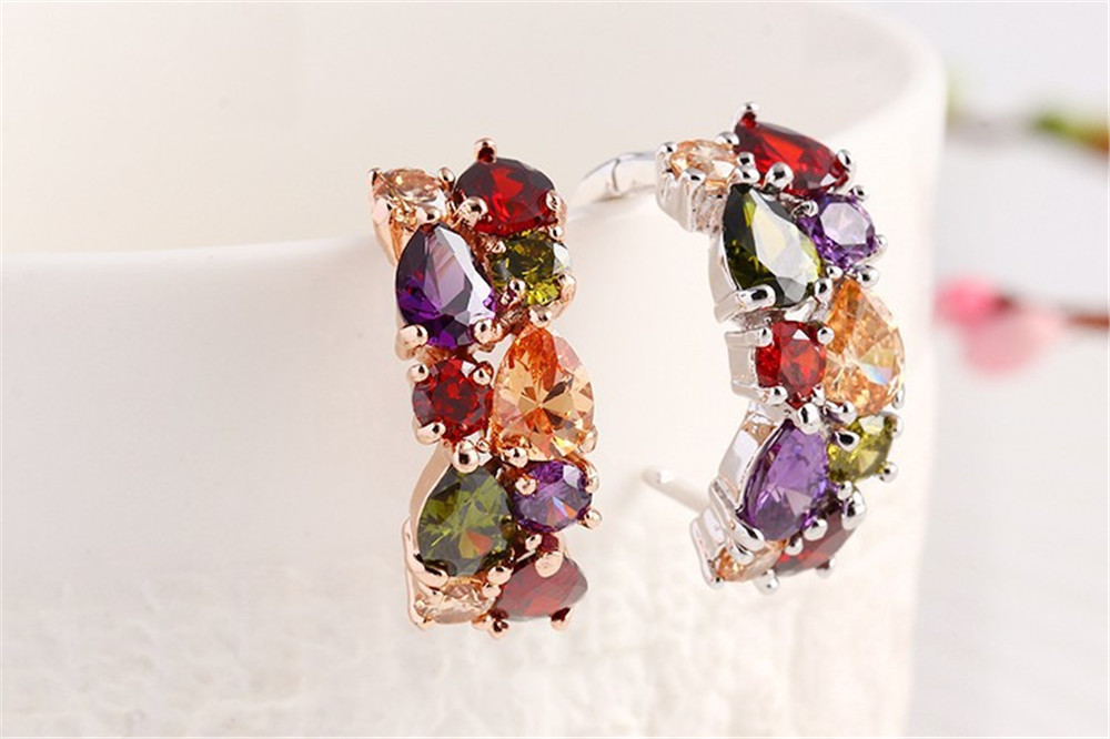New Style Women Alloy Colorful Zircon Earring Jewelry Water Drop Geometry Crystal Earrings
