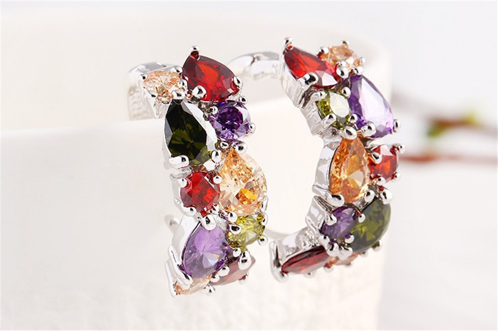 New Style Women Alloy Colorful Zircon Earring Jewelry Water Drop Geometry Crystal Earrings