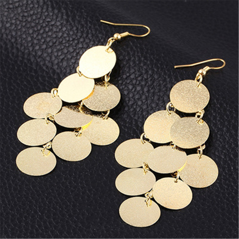 Fashion Women Dangle Drop Earrings Sexy Party Long Round Coin Tassel Earrings Bridal Earrings Gift