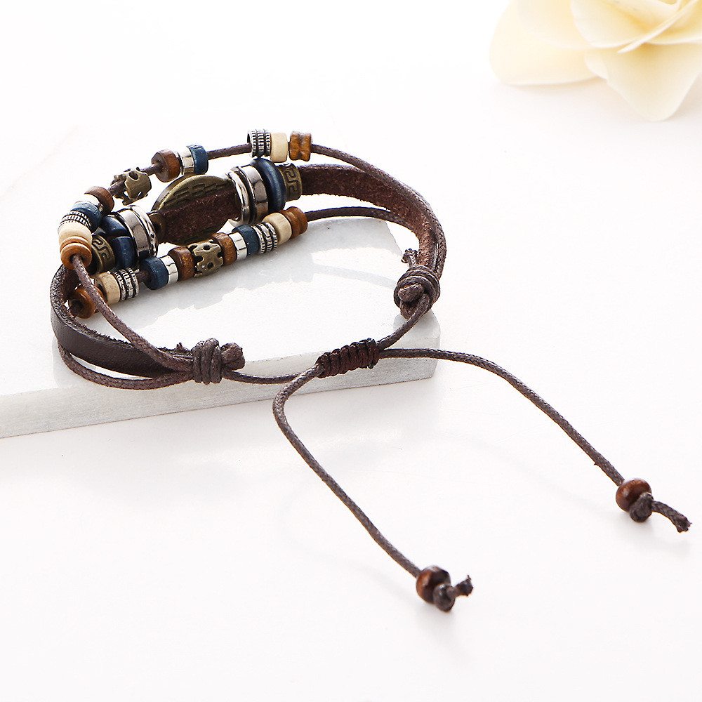 New Adjustable Multilayer Genuine Leather Cuff Bracelet Men Bohemian Vintage Eye Bracelets