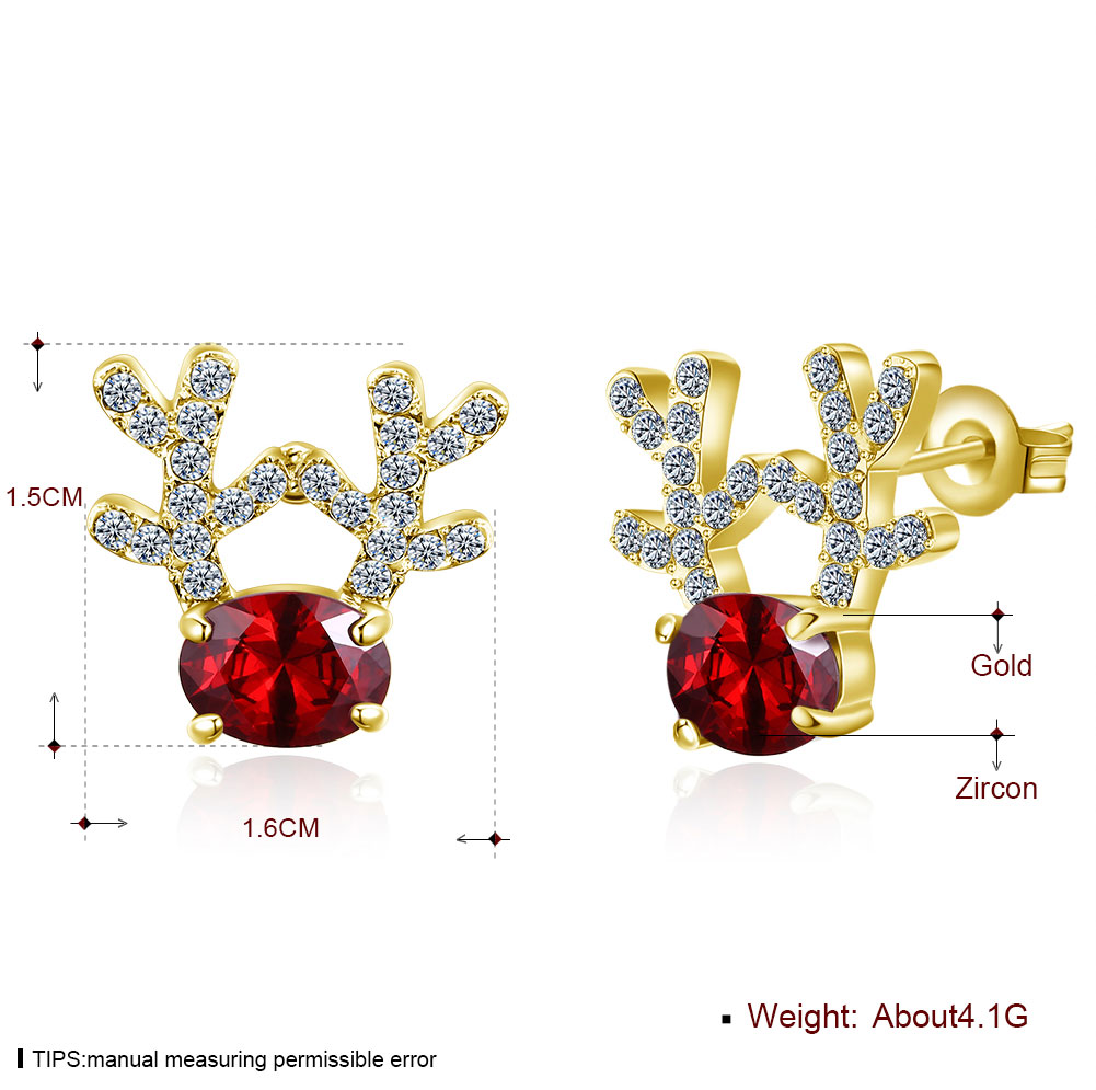 Women Christmas Gift Fashion Cubic Zircon Deer Elk Antlers Stud Earrings Jewelry Accessories