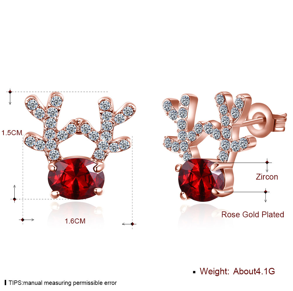 Women Christmas Gift Fashion Cubic Zircon Deer Elk Antlers Stud Earrings Jewelry Accessories