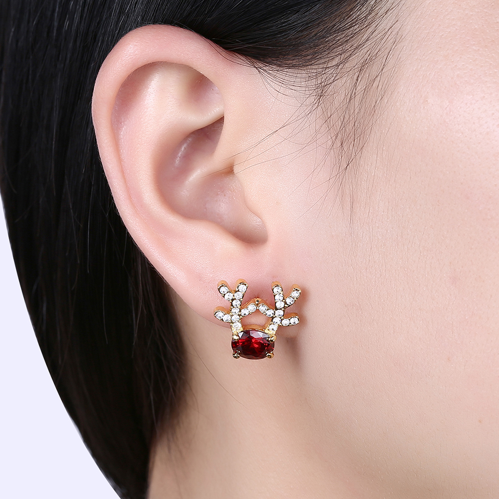 Women Christmas Gift Fashion Cubic Zircon Deer Elk Antlers Stud Earrings Jewelry Accessories