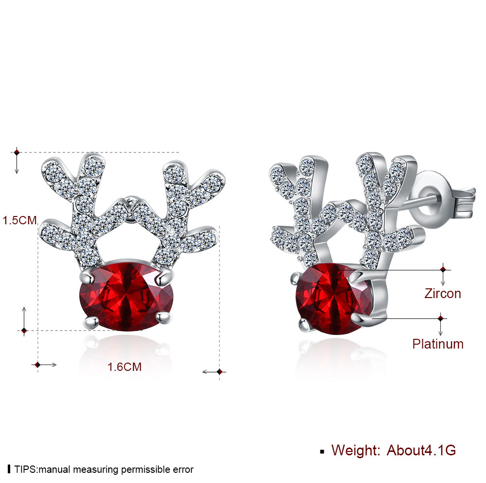 Women Christmas Gift Fashion Cubic Zircon Deer Elk Antlers Stud Earrings Jewelry Accessories