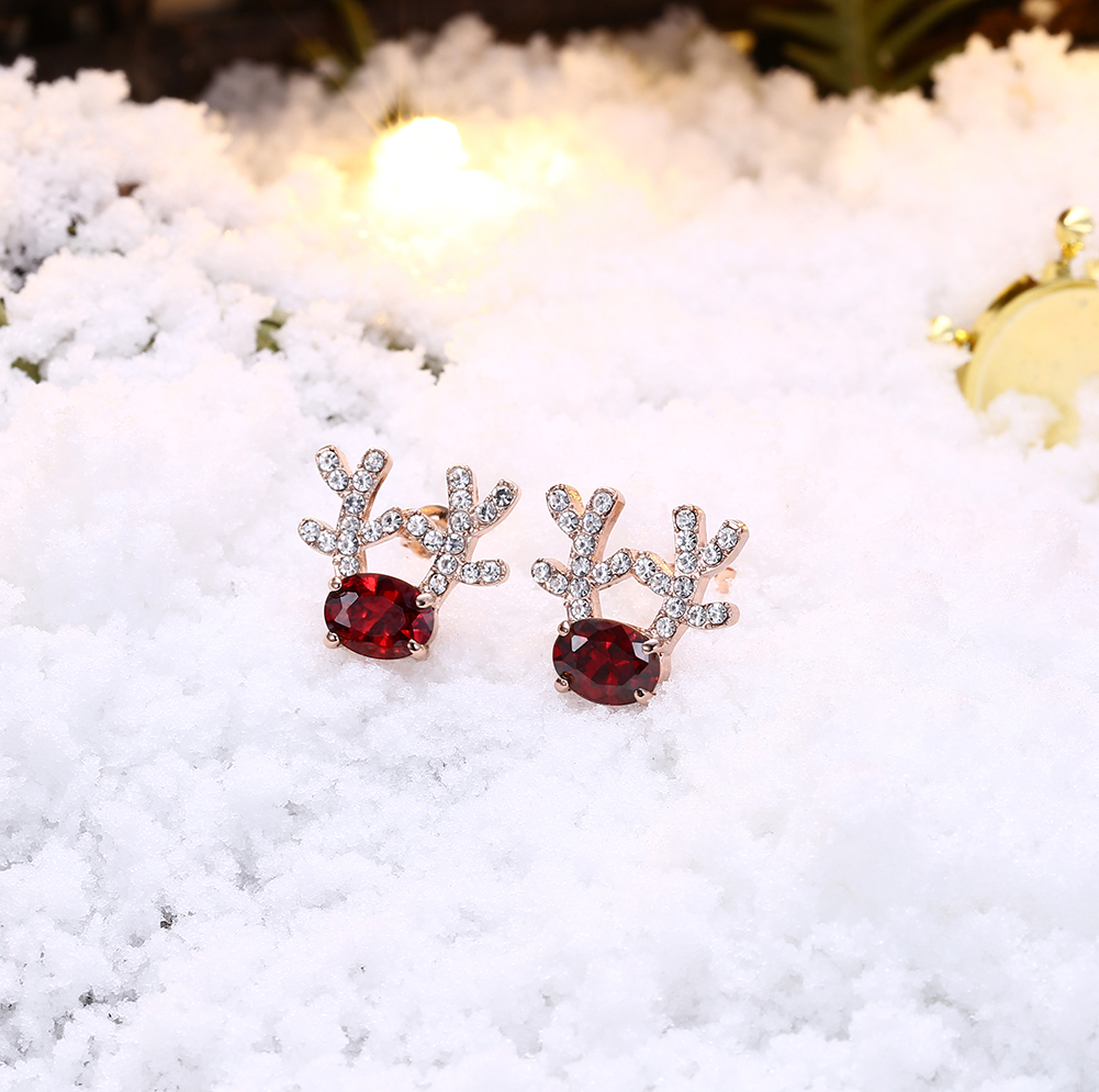 Women Christmas Gift Fashion Cubic Zircon Deer Elk Antlers Stud Earrings Jewelry Accessories