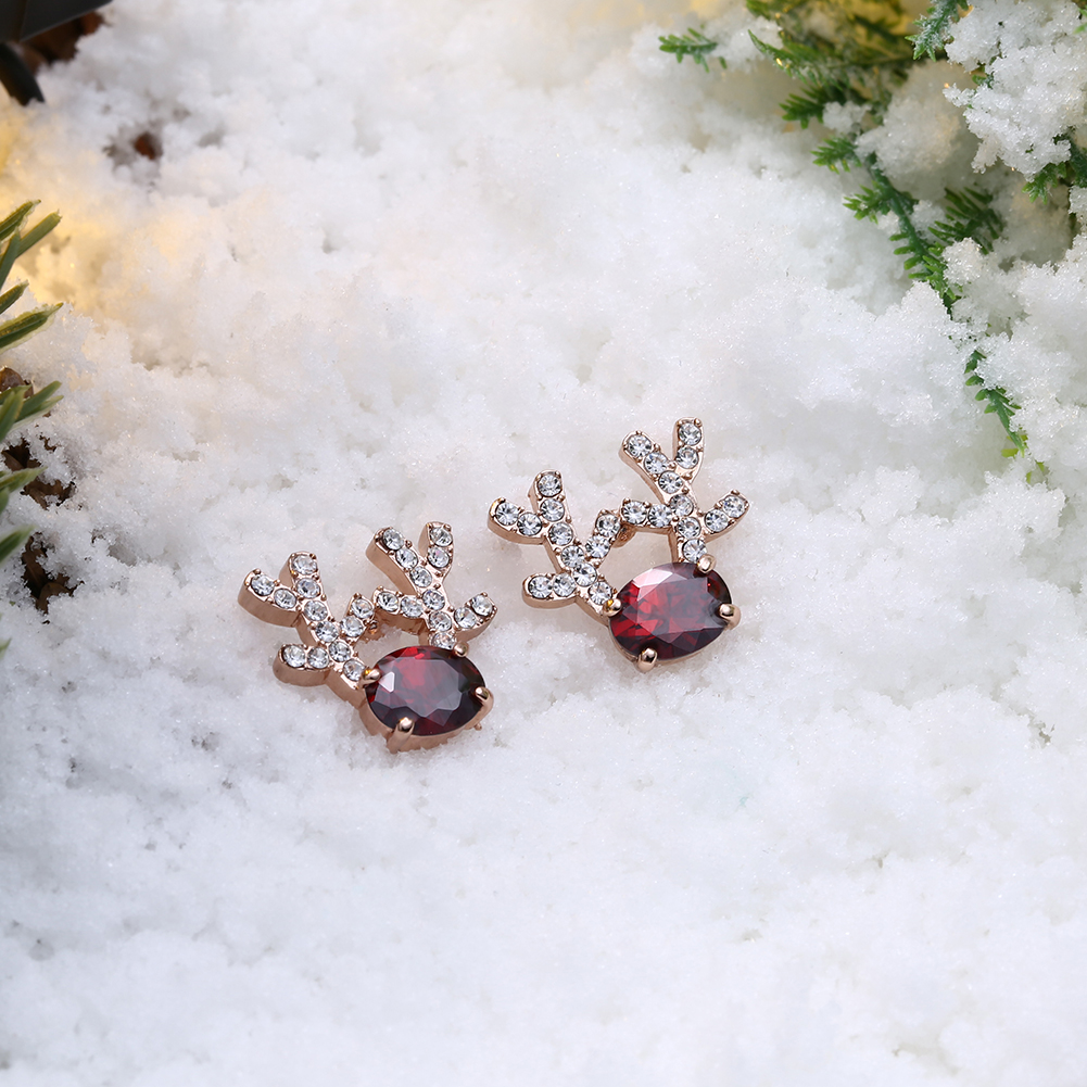 Women Christmas Gift Fashion Cubic Zircon Deer Elk Antlers Stud Earrings Jewelry Accessories