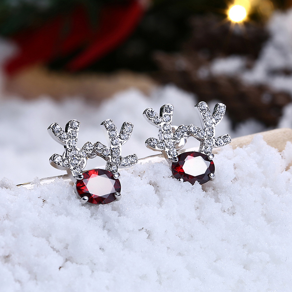 Women Christmas Gift Fashion Cubic Zircon Deer Elk Antlers Stud Earrings Jewelry Accessories