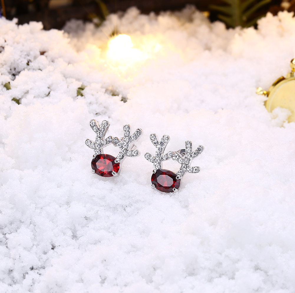 Women Christmas Gift Fashion Cubic Zircon Deer Elk Antlers Stud Earrings Jewelry Accessories