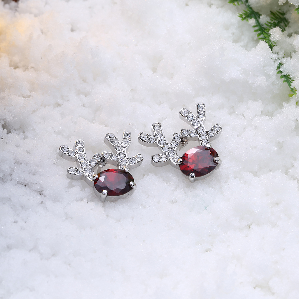 Women Christmas Gift Fashion Cubic Zircon Deer Elk Antlers Stud Earrings Jewelry Accessories