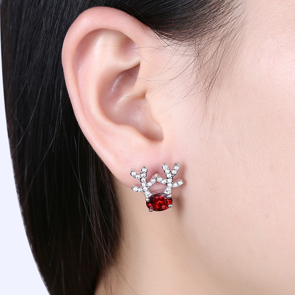 Women Christmas Gift Fashion Cubic Zircon Deer Elk Antlers Stud Earrings Jewelry Accessories