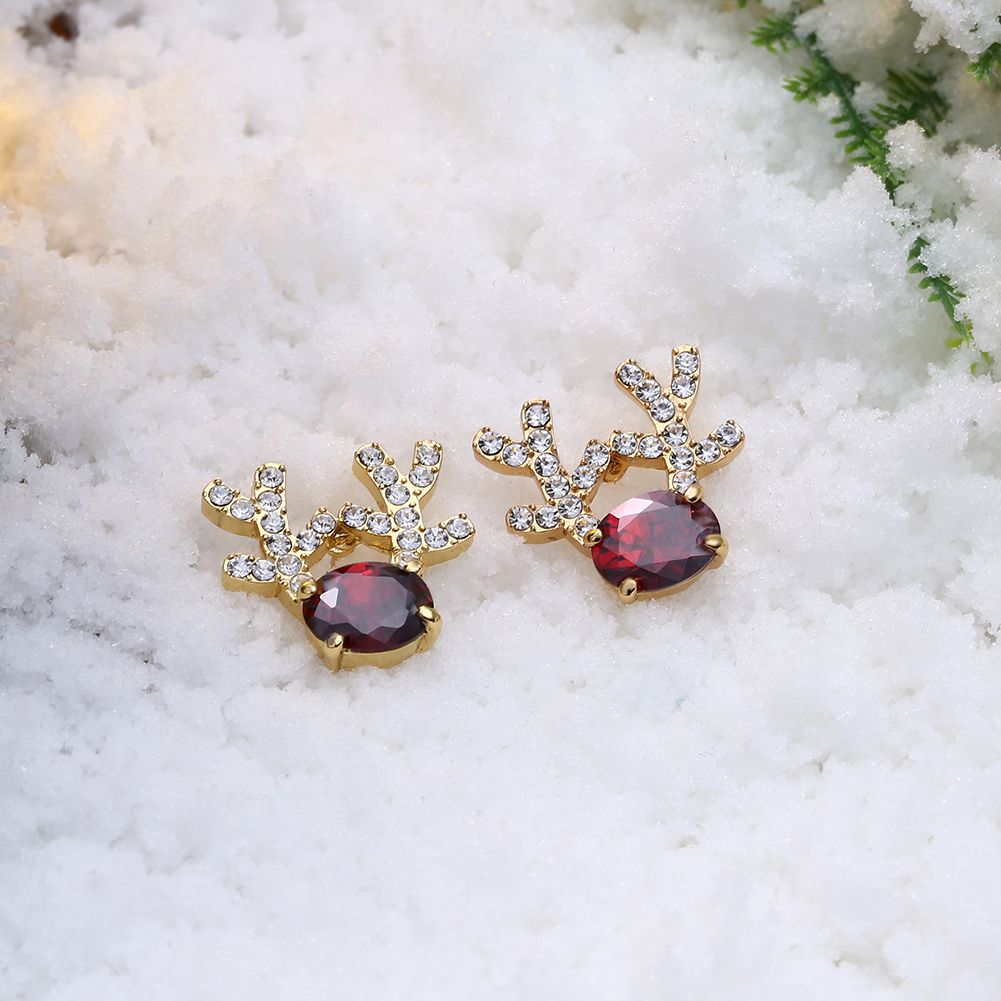Women Christmas Gift Fashion Cubic Zircon Deer Elk Antlers Stud Earrings Jewelry Accessories