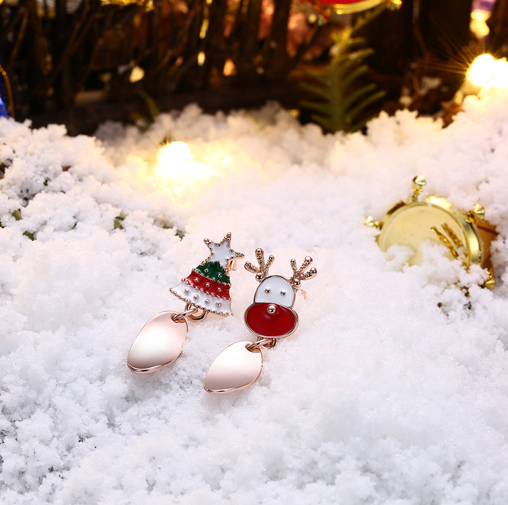 Christmas Tree Reindeer Stud Earrings Jewelry Asymmetrical Earrings for Women Gifts