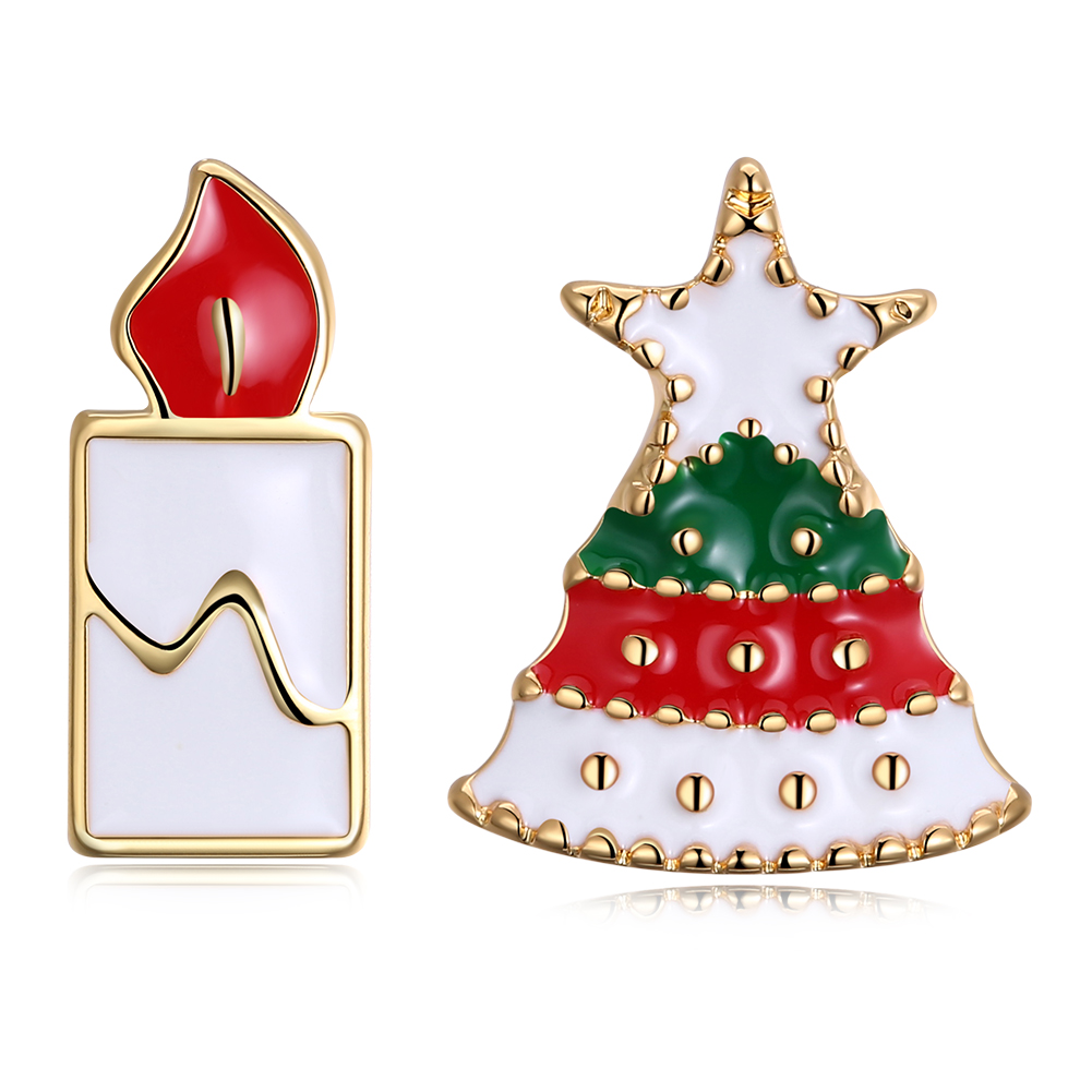 Women Girls Jewelry Charm Drip oil Christmas Tree Christmas Candles Stud Earrings