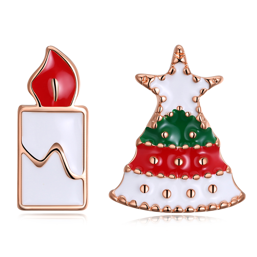 Women Girls Jewelry Charm Drip oil Christmas Tree Christmas Candles Stud Earrings