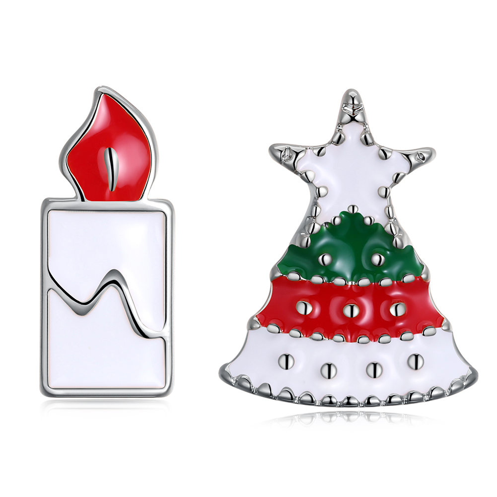 Women Girls Jewelry Charm Drip oil Christmas Tree Christmas Candles Stud Earrings