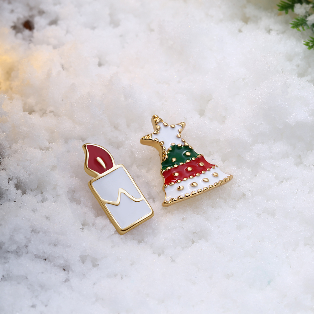 Women Girls Jewelry Charm Drip oil Christmas Tree Christmas Candles Stud Earrings