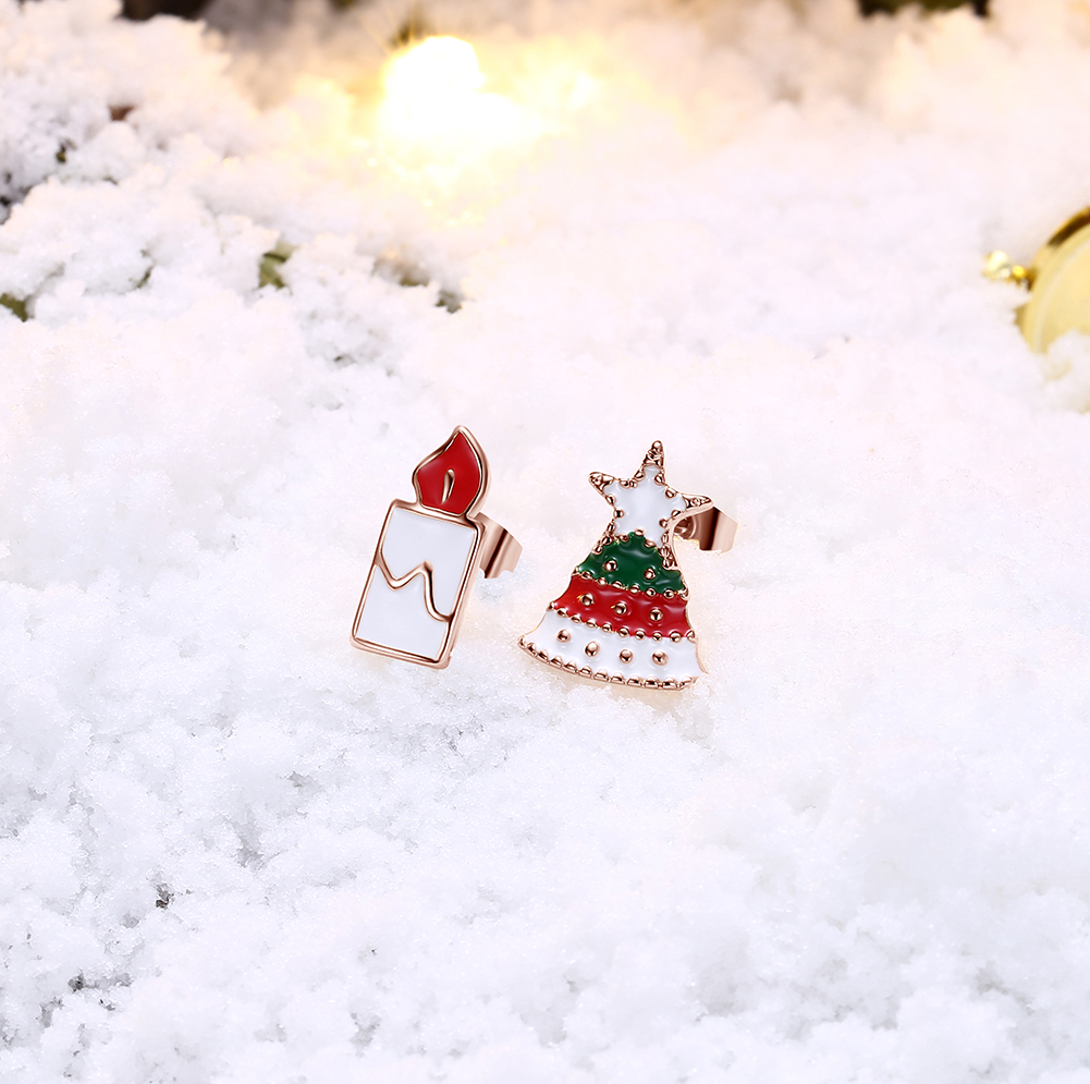 Women Girls Jewelry Charm Drip oil Christmas Tree Christmas Candles Stud Earrings